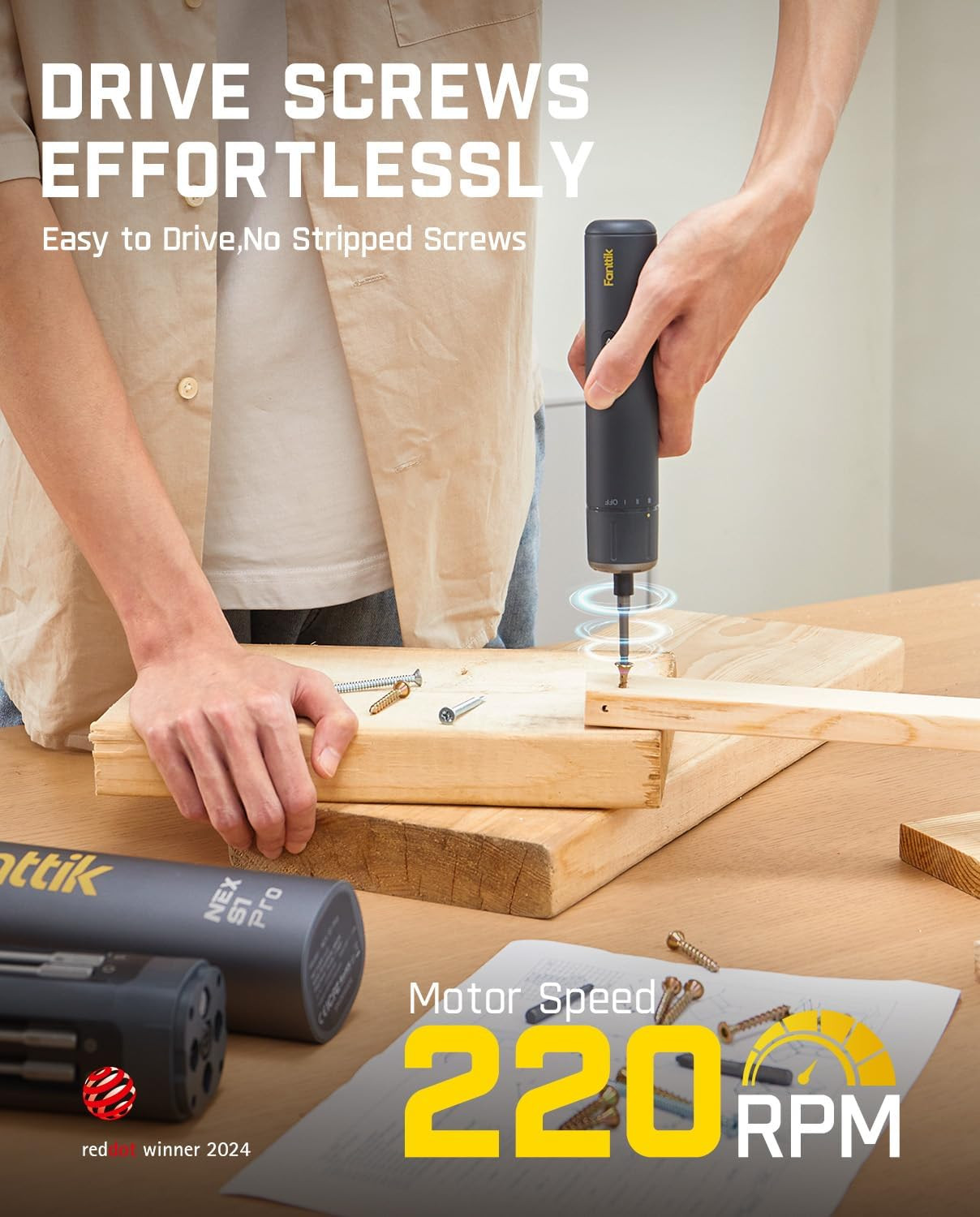 S1 Pro Electric Screwdriver, Power Screwdriver With16 S2 Steel Bits, 3 Torque Se
