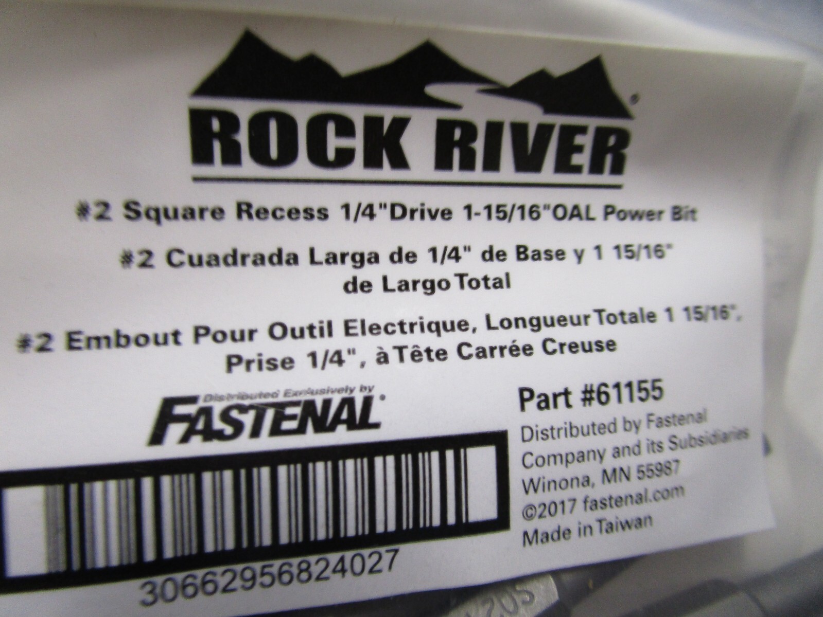 #2 Square x 2-3/4″OAL 1/4″ Hex Rock River® Standard Power Bit QTY 5