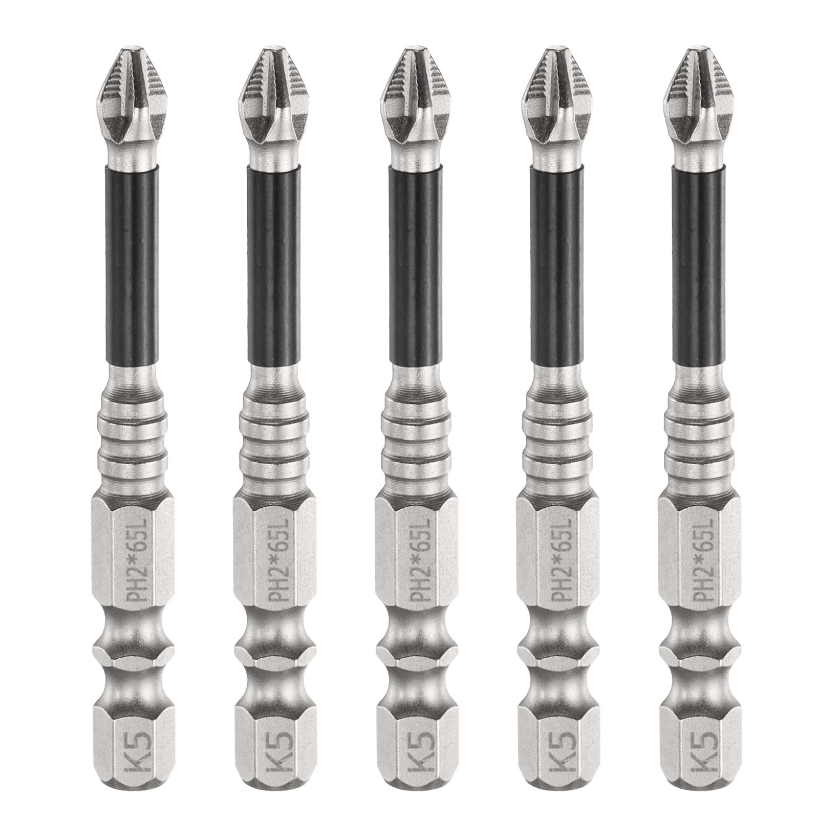 5pcs Anti Slip Magnetic Phillips Screwdriver Bit PH2 1/4″ Hex Shank 2.6″ Long