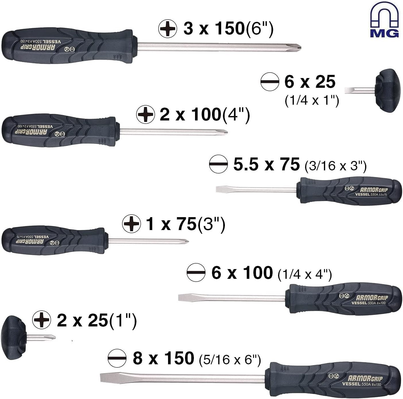 ARMOR GRIP Screwdriver 8PCS Set (JISDRIVE) No.550A8Ptu (Previous)-Anti-corrosion