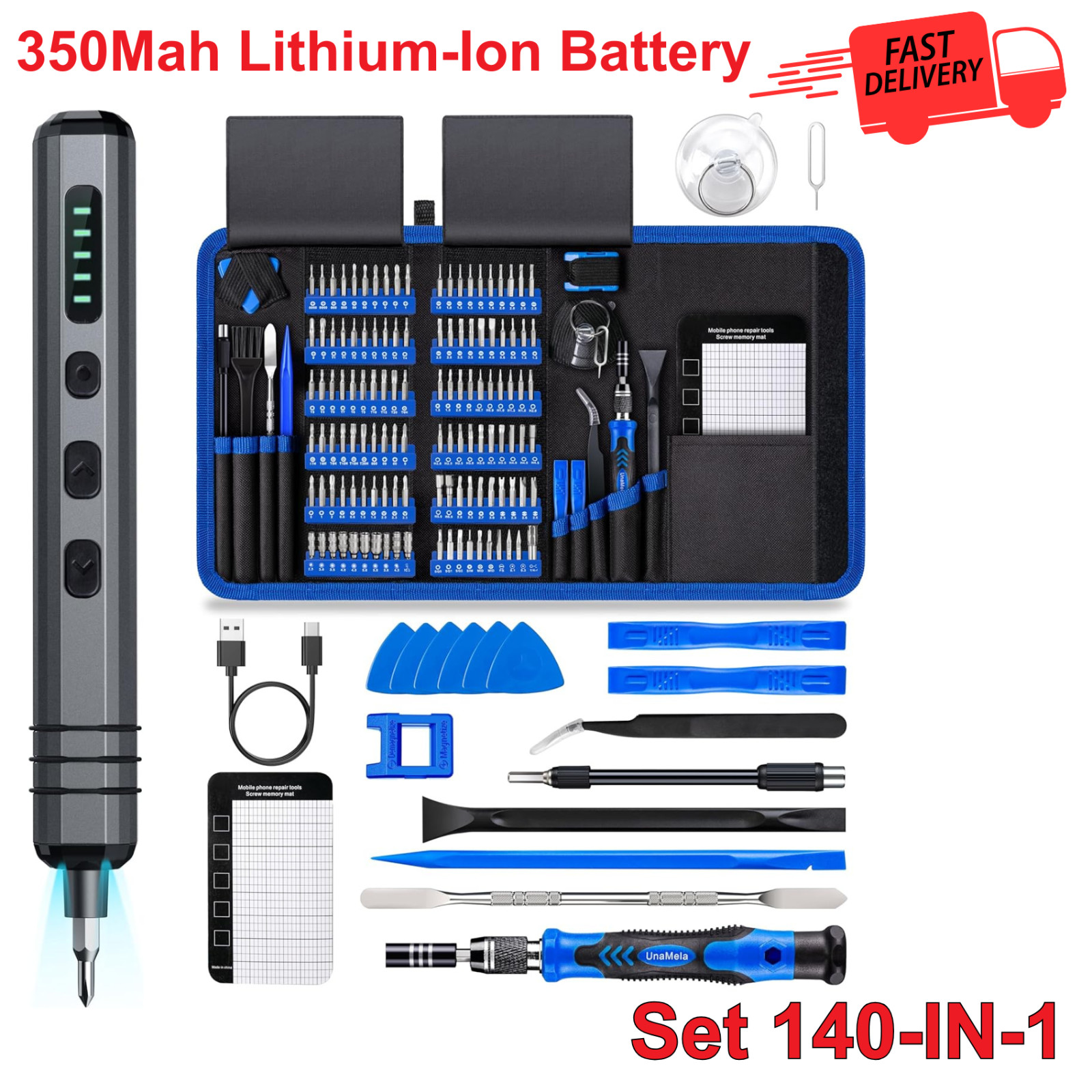 140-in-1 Mini Electric Screwdriver Set w/ 120 Bits, 5 Torque Settings, LED Light