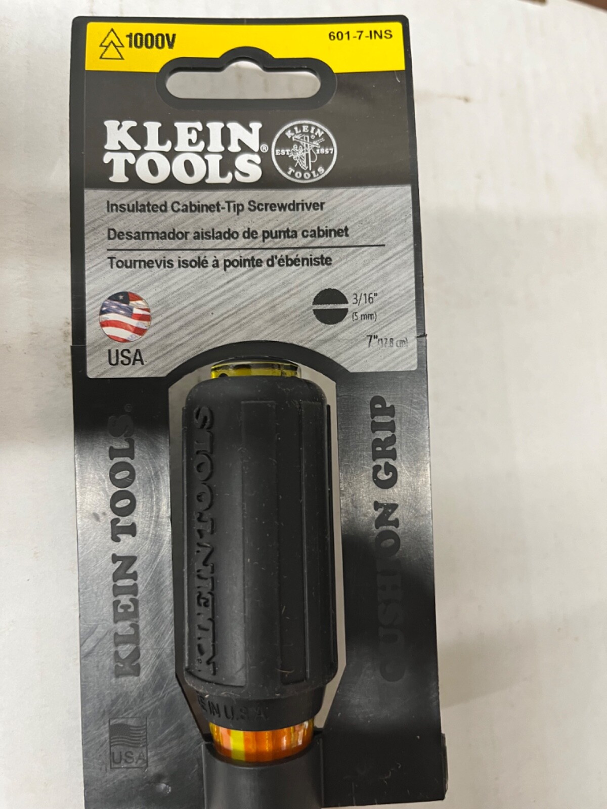 Klein Tools 601-7-INS Insulated 3/16″ Cabinet-Tip 7″ Round-Shank Screwdriver