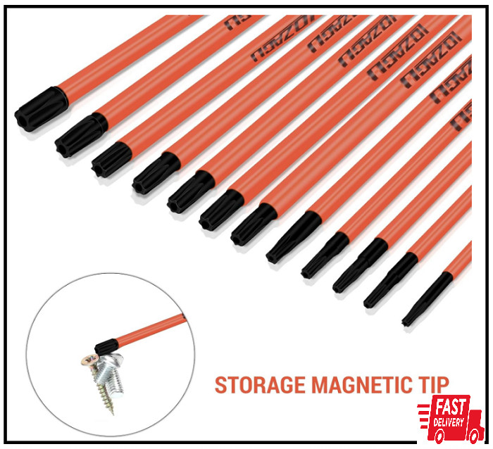 12Pcs Long Torx Bit Set 6-Inch (152mm), T7 To T40, Magnetic Security Tamper Star