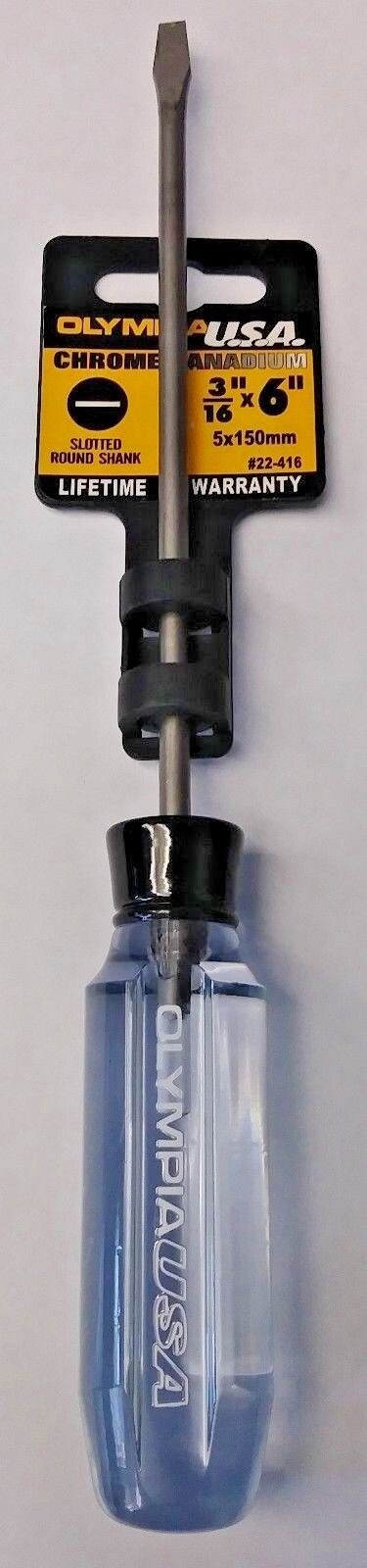 Olympia 22-416 3/16″ x 6″ Chrome Vanadium Slotted Round Shank Screwdriver USA
