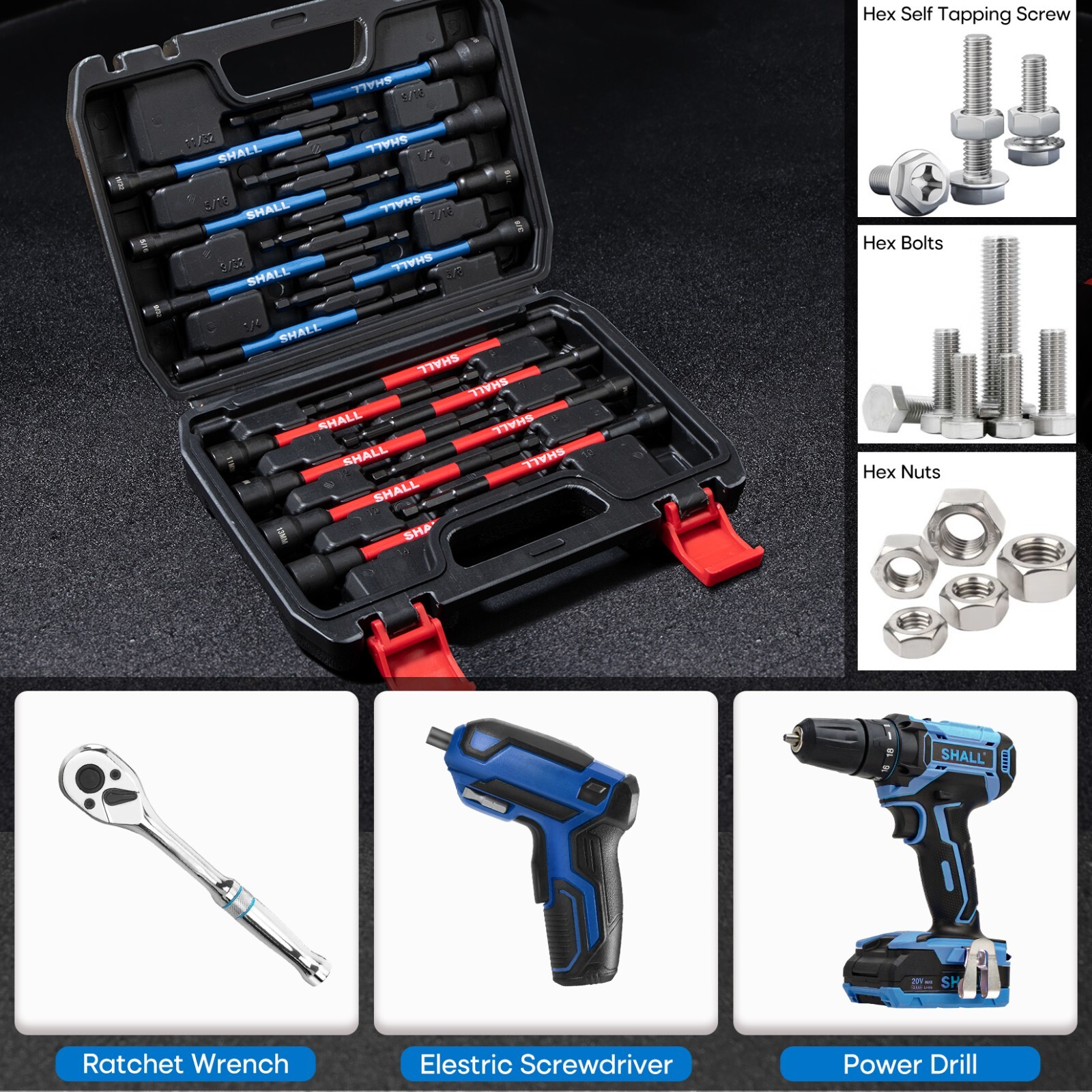 SHALL 16PCS Magnetic Nut Driver Set – 6″ Long Nut Driver Set for Impact Drill