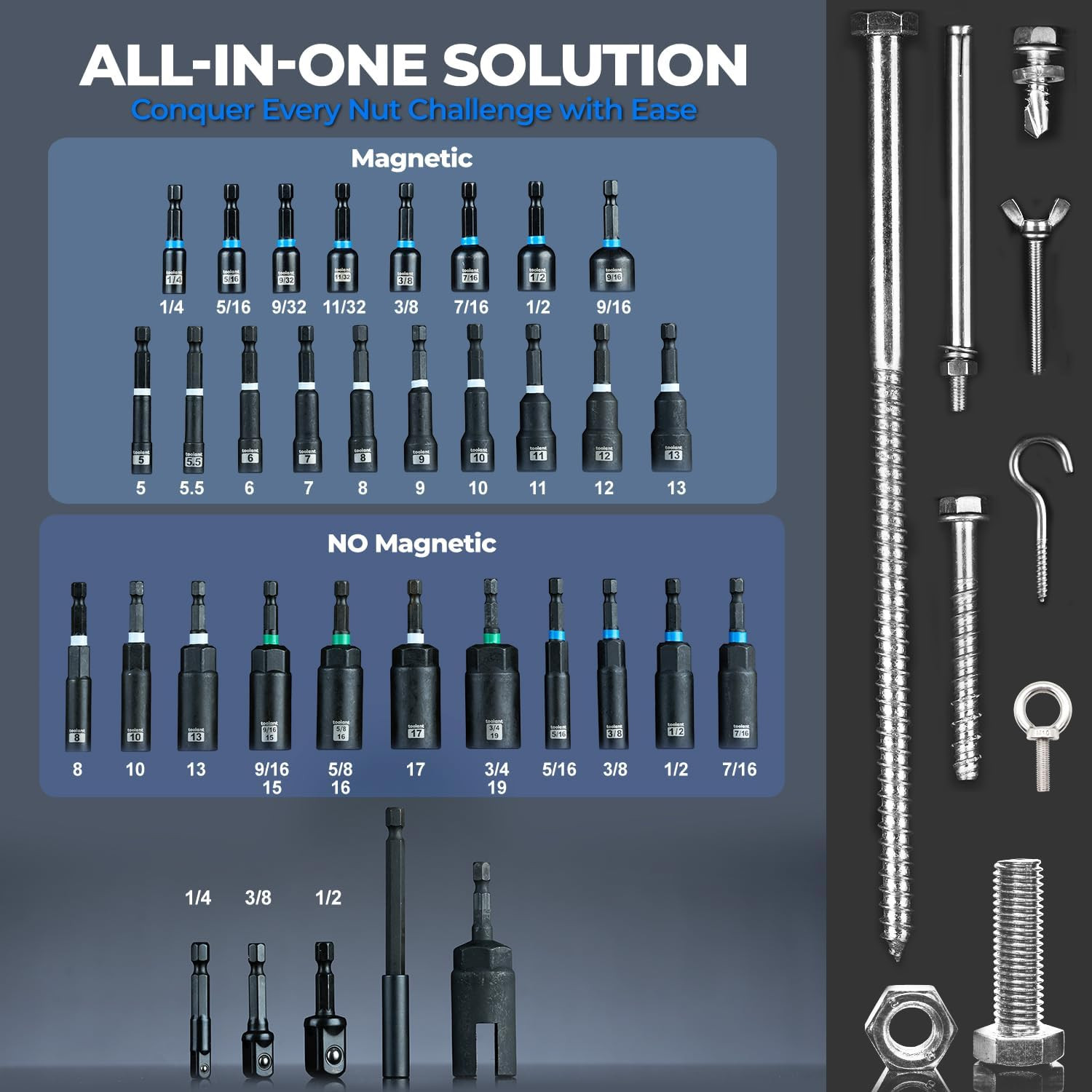 34 Piece Magnetic Nut Driver Set, Impact Driver Bit Set, Deep Nut Driver, Impact