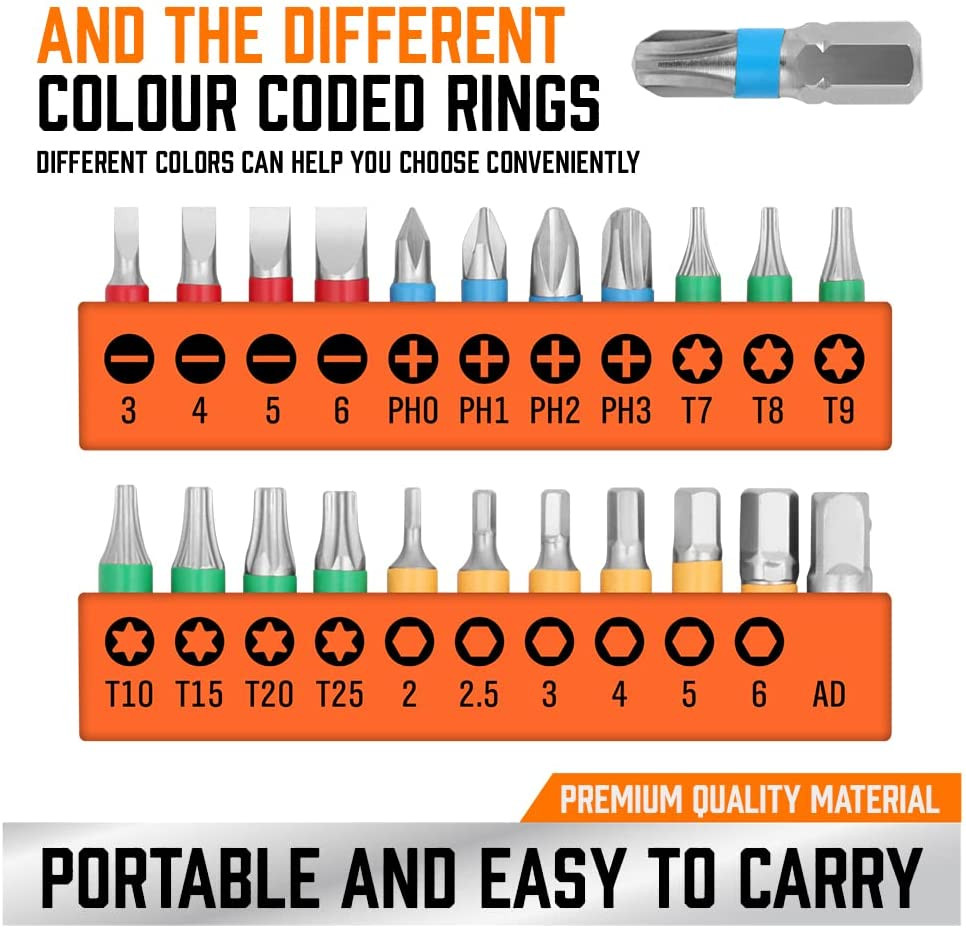 23-Piece 1/4 Mini Ratchet Offset Screwdriver Bit Set, S2 Steel Right Angle Screw