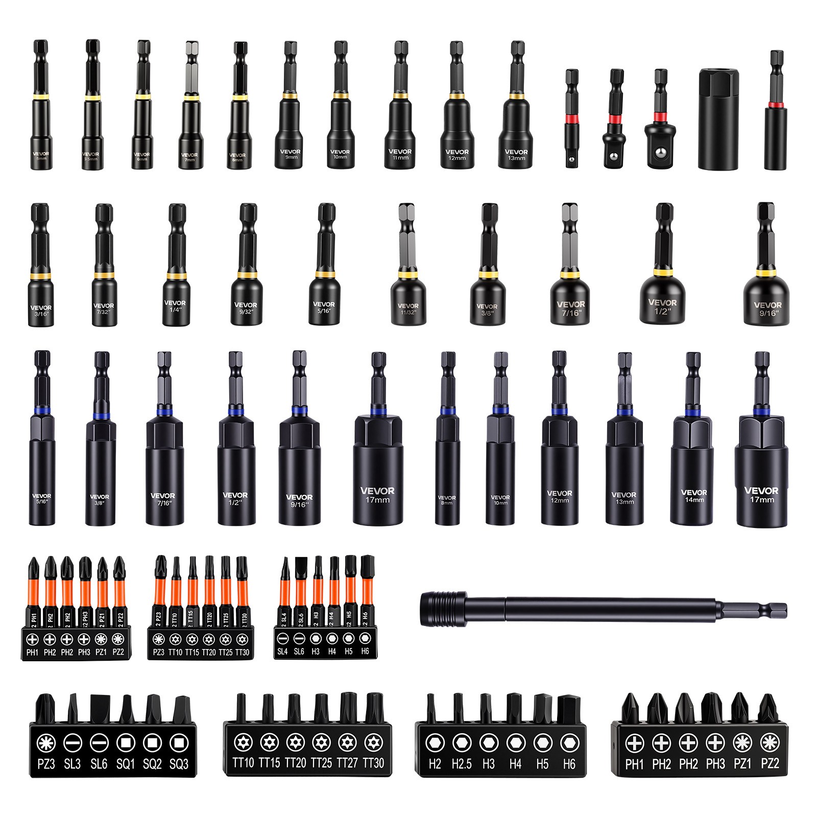 VEVOR Nut Driver Set Magnetic Nut Drivers 80-Piece SAE and Metric Carrying Case