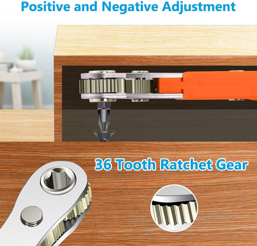 Magnetic Right Angle Screwdriver Hex Forward & Reverse Ratchet Wrench +10 Bits