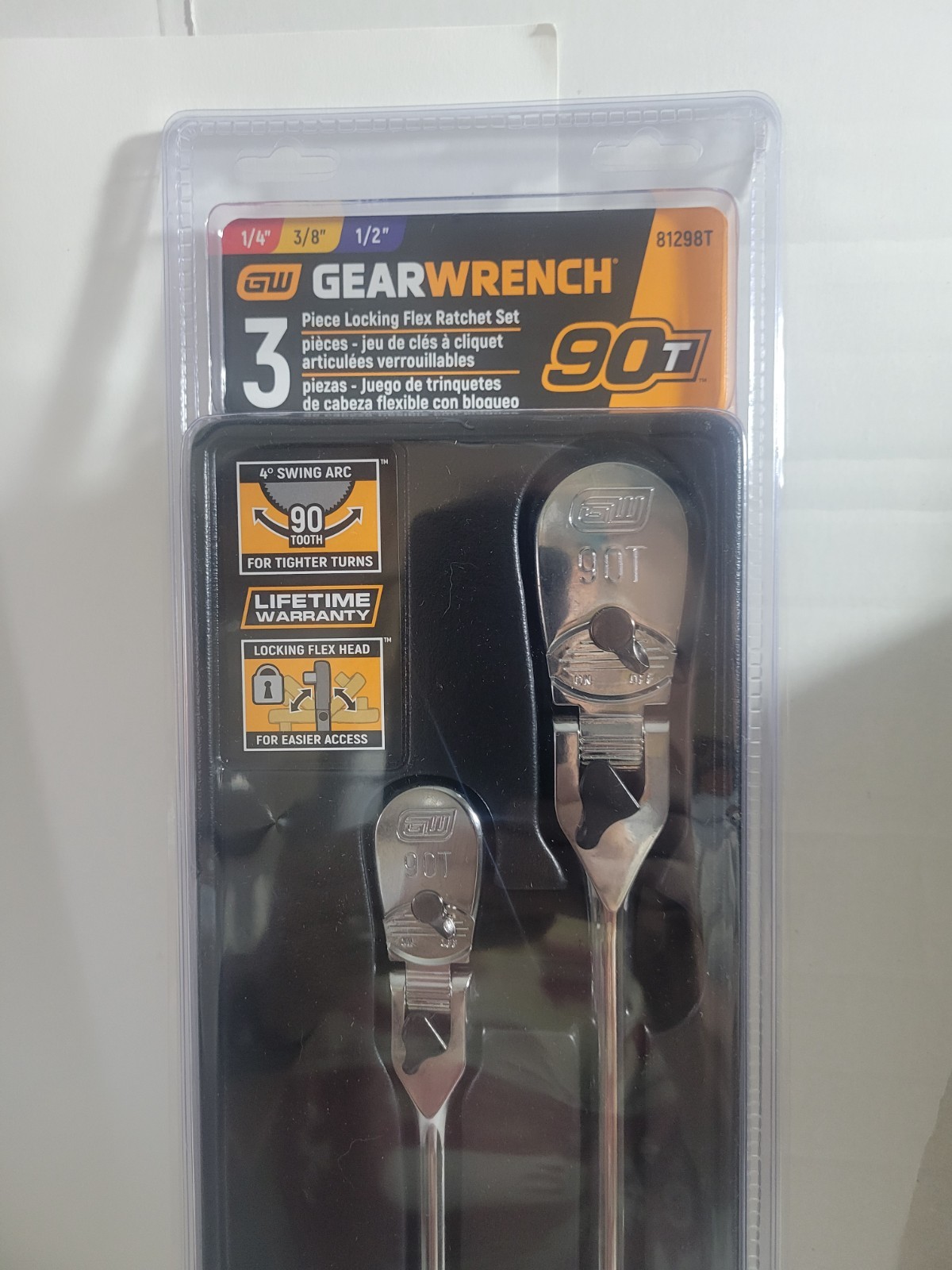 GEARWRENCH 81298T 1/4″, 3/8″ & 1/2″ Drive 90 Tooth Lockin Flex Head Ratchet Set