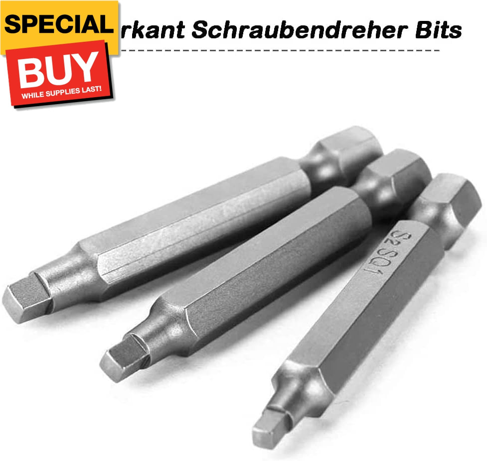 6 Pieces Square Screwdriver Bits, 1/4 inch Hex Shank S2 Steel Square SQ1 SQ2 SQ3