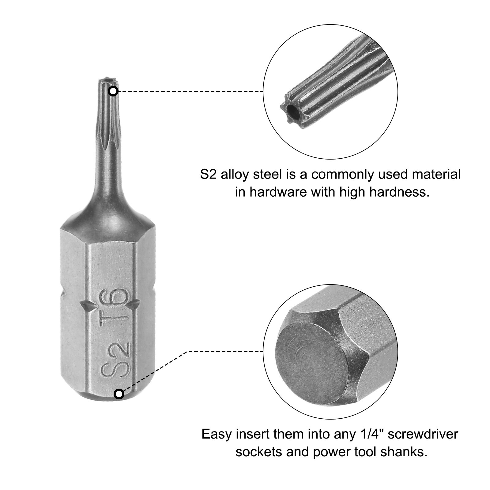 1/4″ Torx Screwdriver Bits 25mm Length S2 Alloy SteelT6 Screw Driver Bit 25Pcs