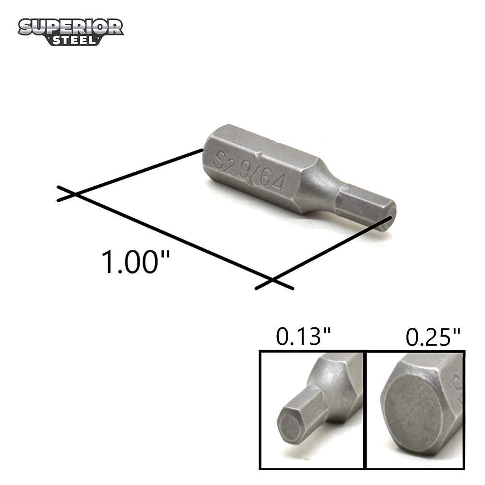 BH111-50PK Single End Hexagonal Screwdriver Bits – 1 Inch Long – 9/64 Hex – 50