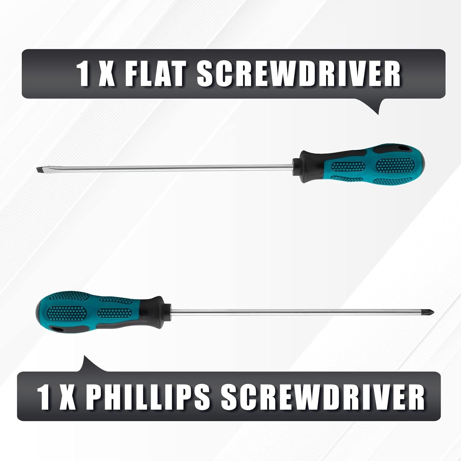 2pc Long Screwdriver Set 8″ Shaft Magnetic Phillips & Flat Head Repair Tool 300m