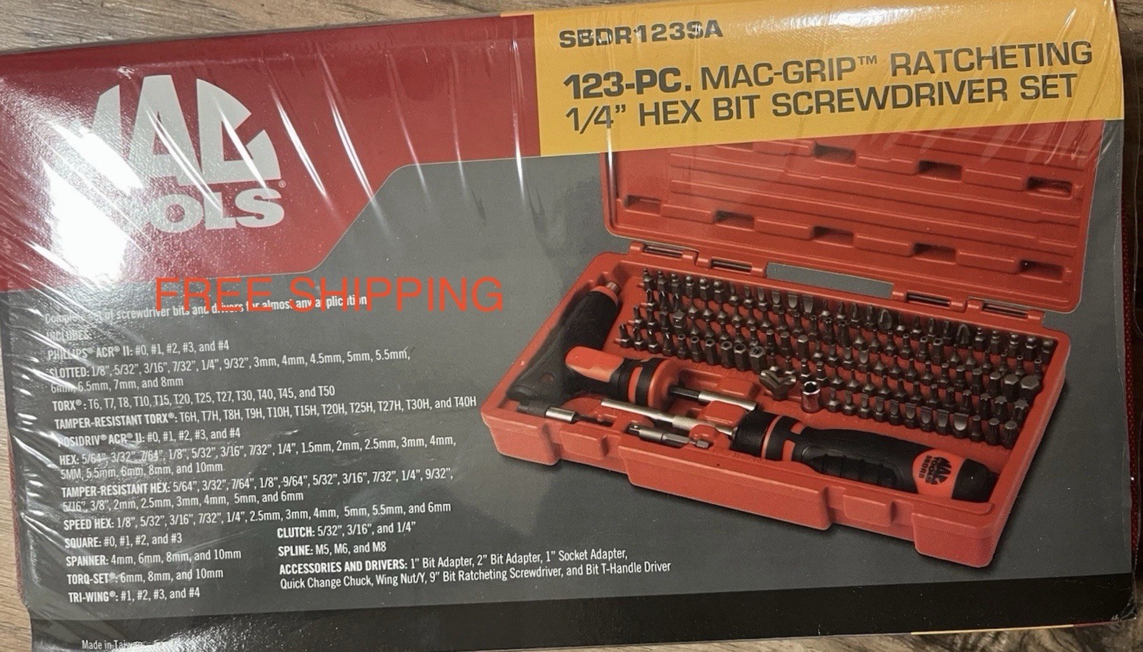 MAC TOOLS SBDR123SA: 123-piece Mac-Grip Ratcheting 1/4″ Hex Bit Screwdriver Set