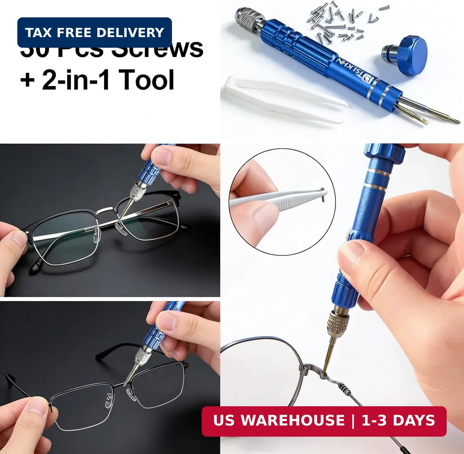 PTSLKHN Eye Glass Repairing Kit, S2 Steel Screwdriver with 15 Types of Screws, P