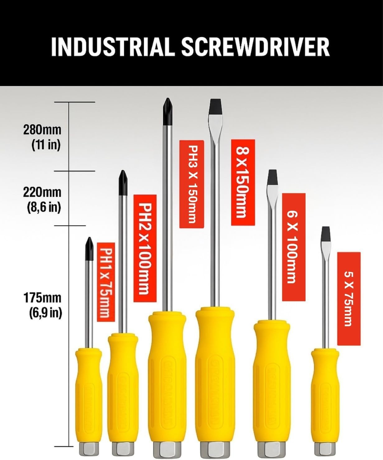 6-Piece Magnetic Screwdriver Set – Heavy Duty CR-V – 3 Phillips & 3 Flathead