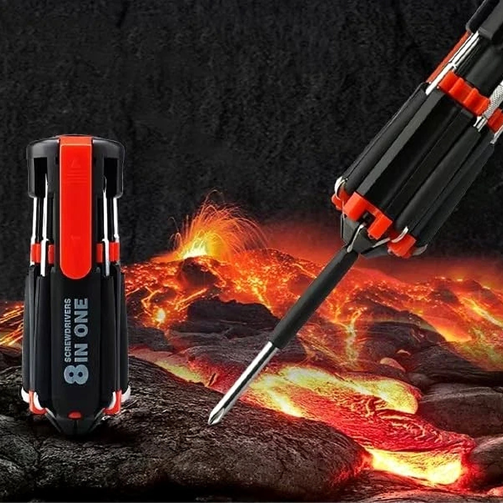 8 In 1 Portable Multifunctional Screwdriver 6 LED Light Slotted Phillips Folding