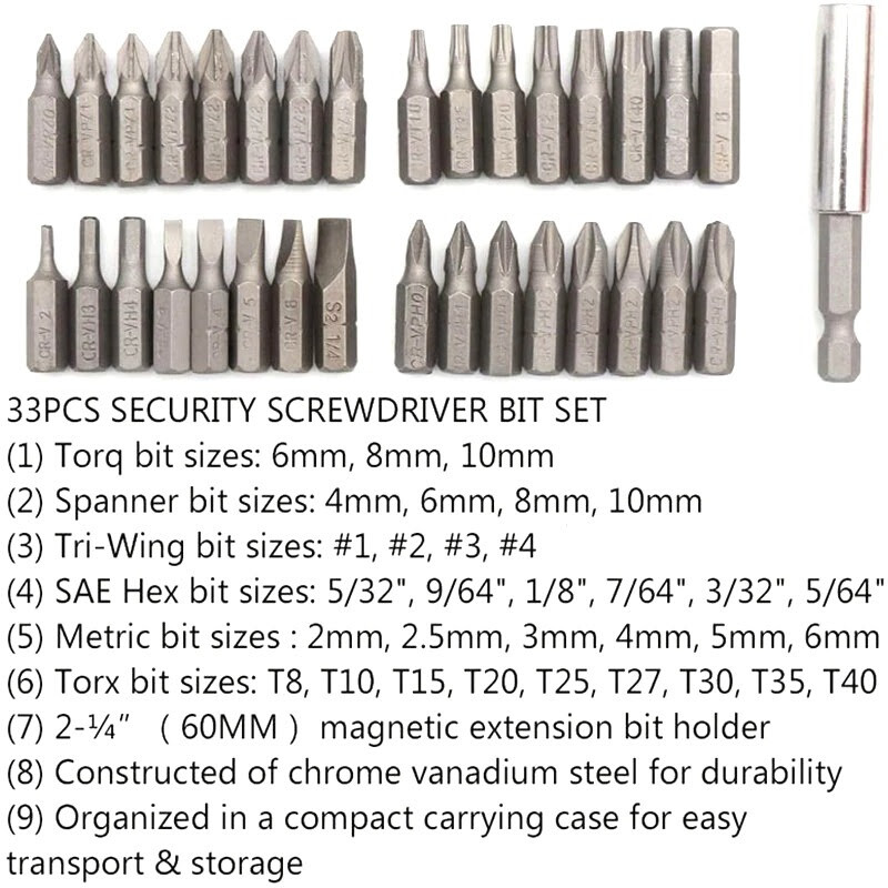 33pcs Screwdriver Tamper Bits Magnetic Hex Star Spanner Woodworking Tool Set✅✅✅