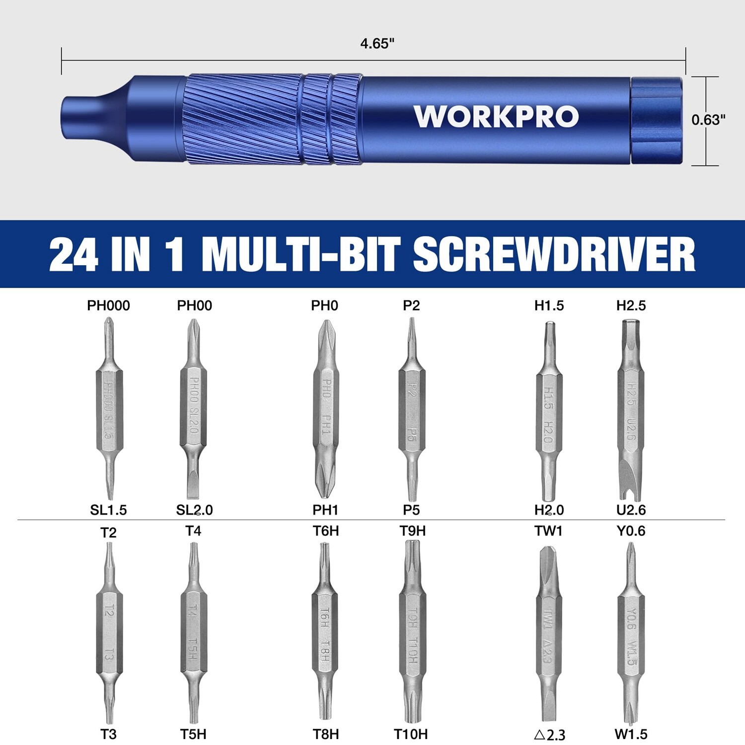 WORKPRO 24-in-1 Precision Screwdriver Multi-Bit Screwdriver W/S2 Steel Bits Blue