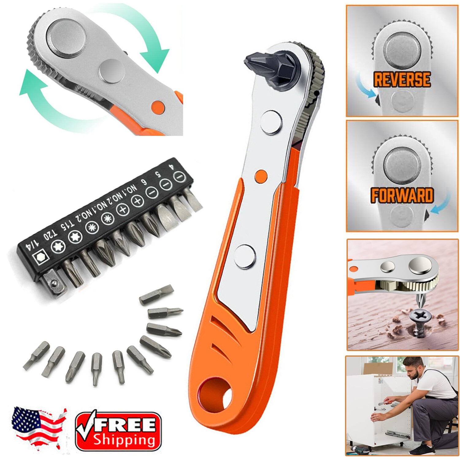 36-Tooth Mini Ratchet Screwdriver Set w/L-Shaped Wrench – Steel Multi-Bit Tools