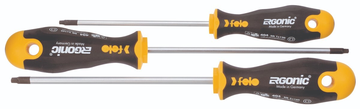 Felo 3pc Ergonic Square Robertson Screwdriver Set #1 #2 #3 Comfort Grip Handle