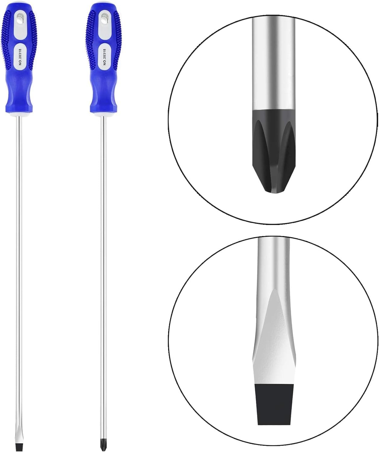 Slotted and Phillips Screwdriver, PH2 12″ Long Cross-Head & Flat Blade Magnetic