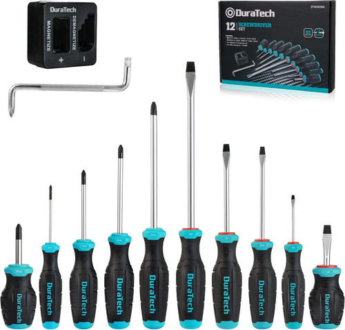 DURATECH 12-Piece Magnetic Screwdriver Set, 5 Phillips Black, Blue, Silver