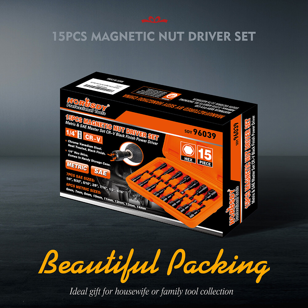 HORUSDY 15pc Magnetic Hex Nut Driver Set 1/4″ Shank SAE & Metric Power Drill Bit