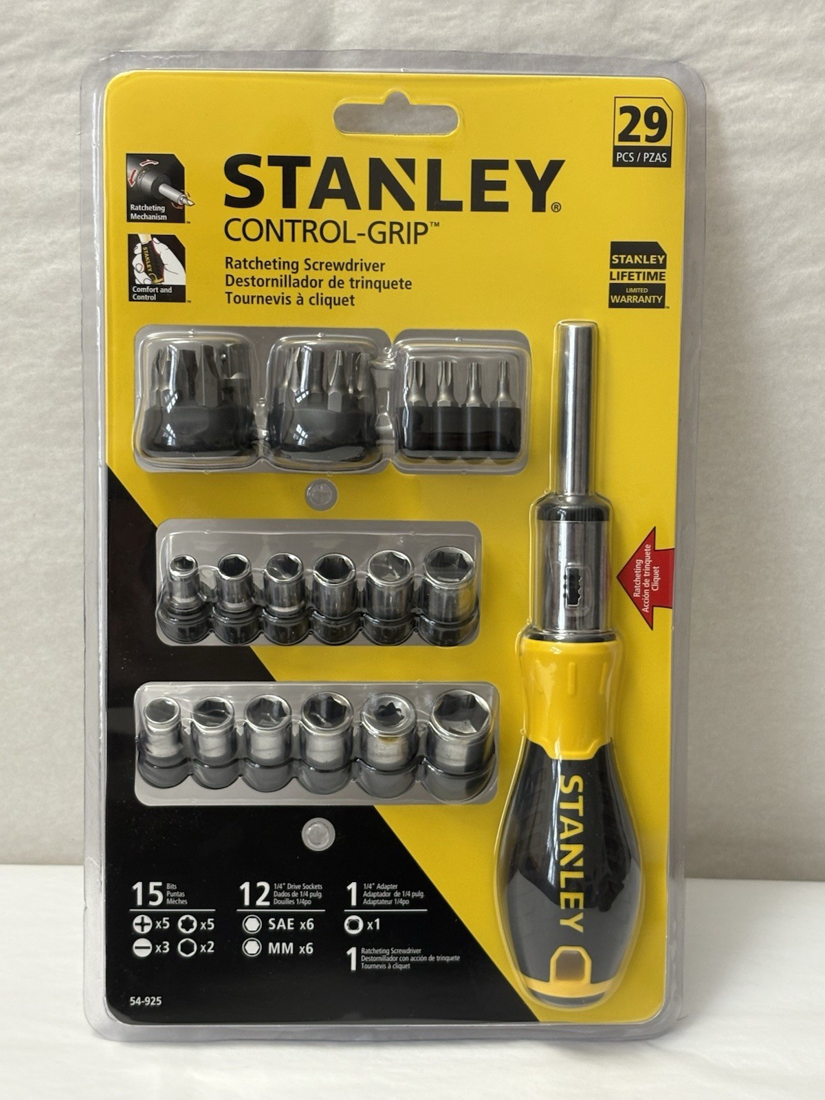 New Stanley 29pc Control-Grip Ratcheting Screwdriver Set #54-925 (SH6)