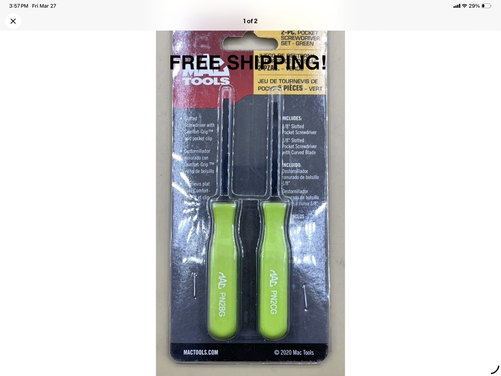 MAC TOOLS SDP2G 2PC PRECISION COMBINATION SCREWDRIVER SET GREEN – FREE SHIPPING