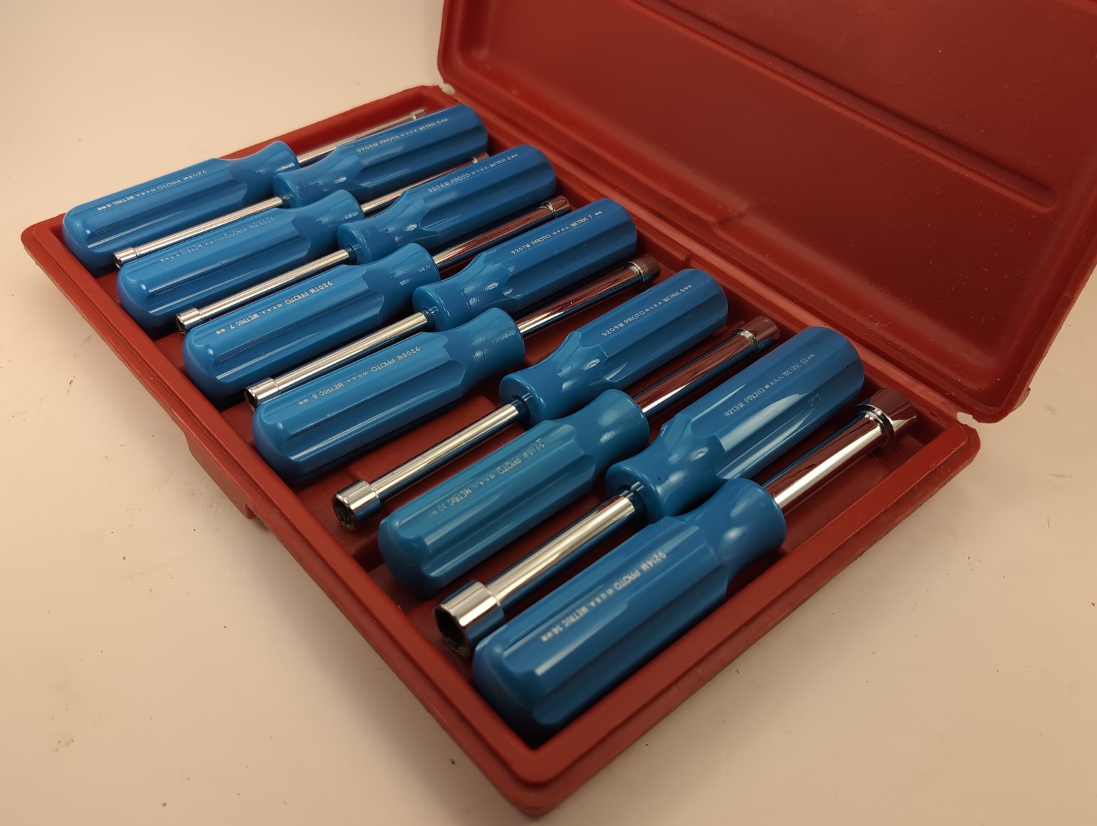 PROTO 11pc Solid Round Shank Nut Driver Set w/Case 4mm-14mm