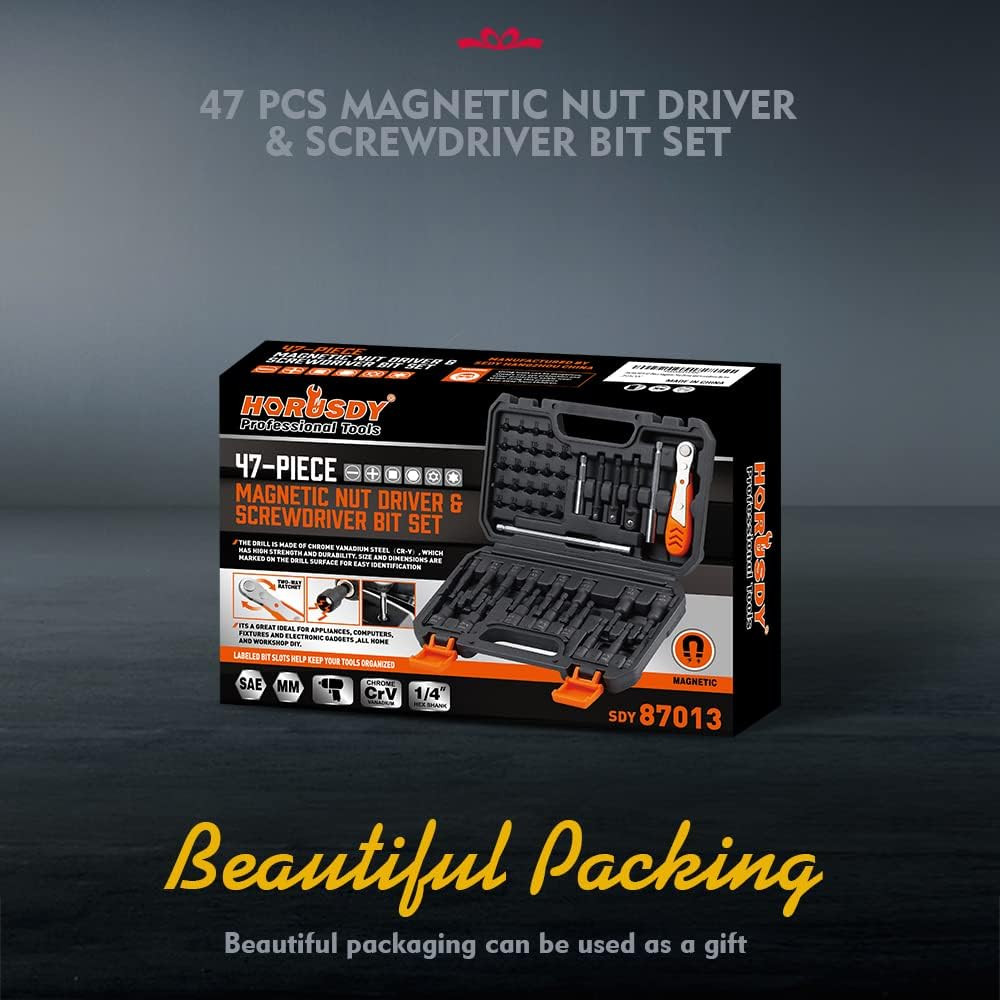 Magnetic Nut Driver Set | 47-Piece | Nut Driver Set for Impact Drill | SAE (1/4″