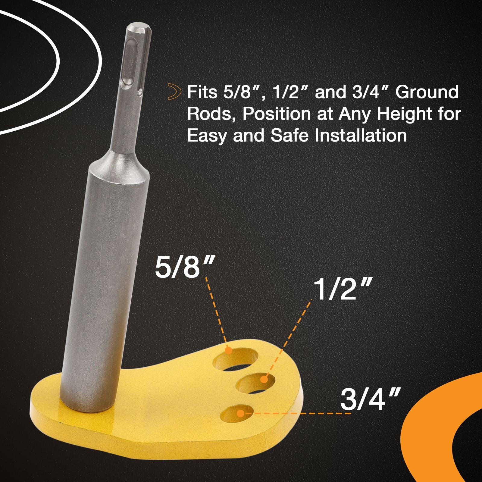 SDS Plus Ground Rod Driver with Adapter Bits Fits 5/8 1/2 3/4 Inch Ground Rods