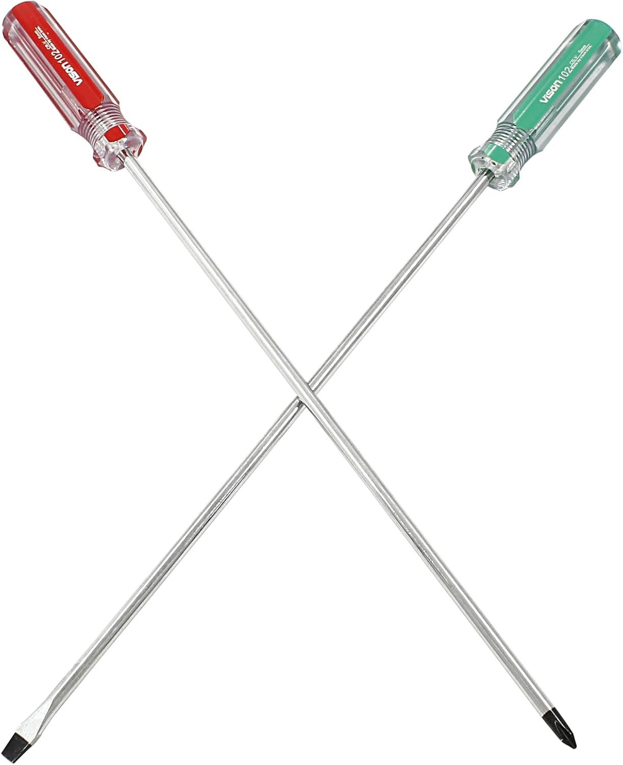 2PCS Long Screwdriver Set 10″ Phillips & Slotted High Carbon Steel Hand Tool