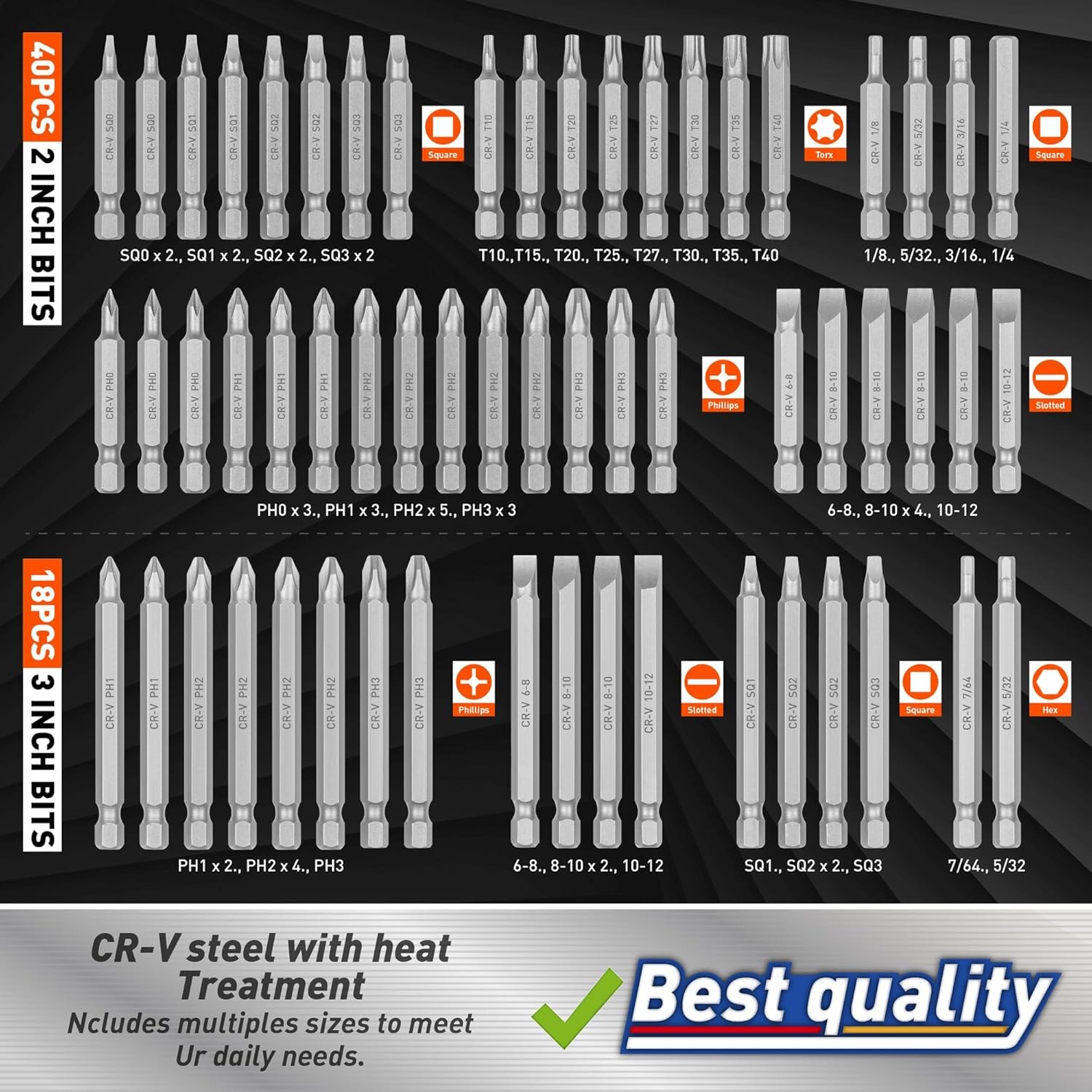 Amartisan 258-Piece Ultimate Screwdriver Bit Set, Chrome Vanadium Steel Driver B