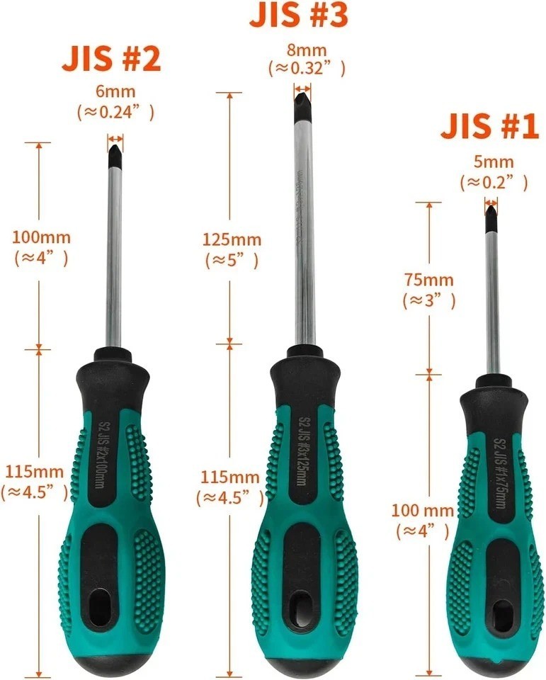 3pc JIS Screwdriver Set Magnetic Cross Point For Japanese Motorcycle Honda Carb