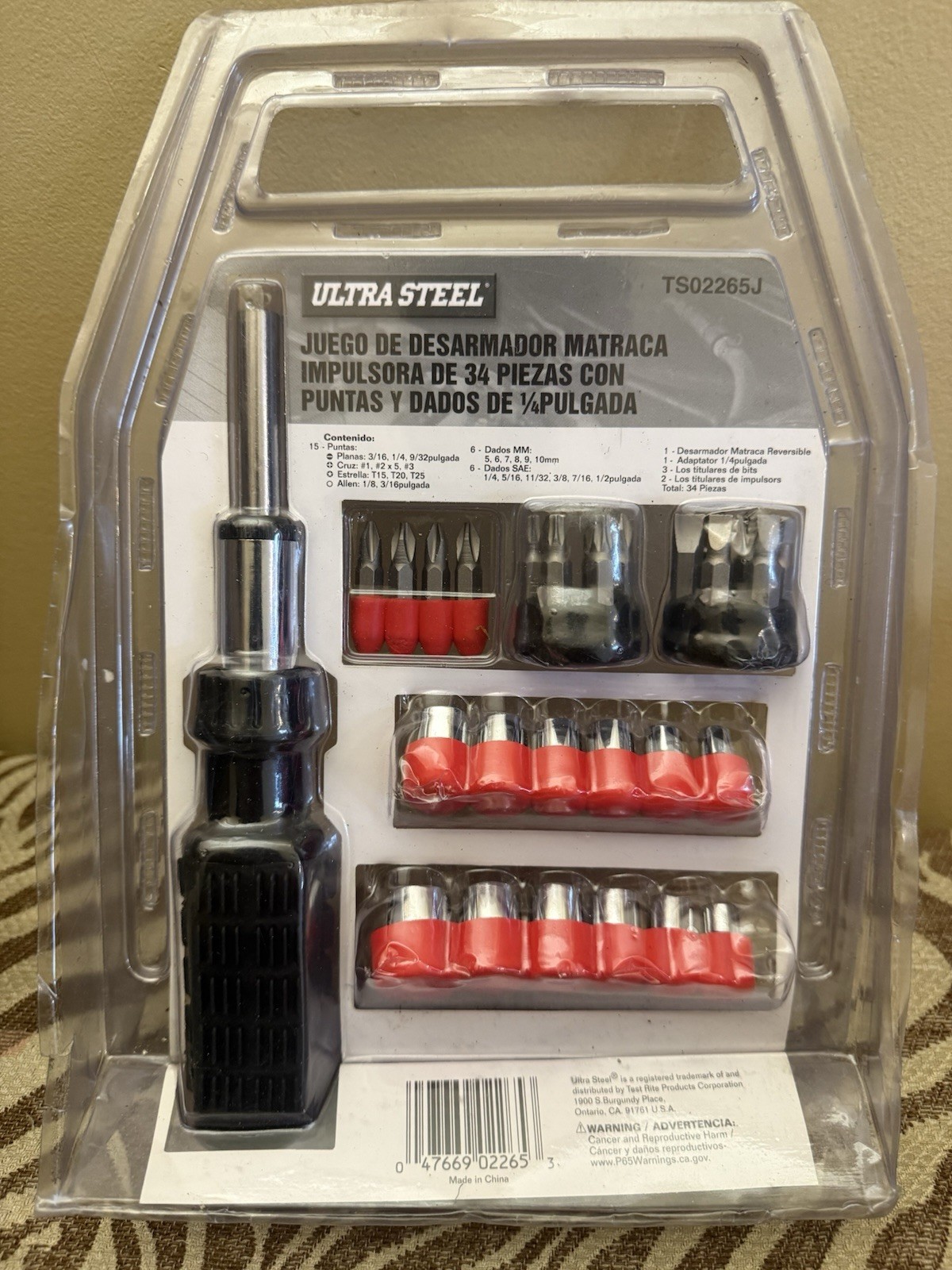 ULTRA STEEL 34PC Reversible Ratchet Driver Wrench w/ S/D Bits & Socket Set