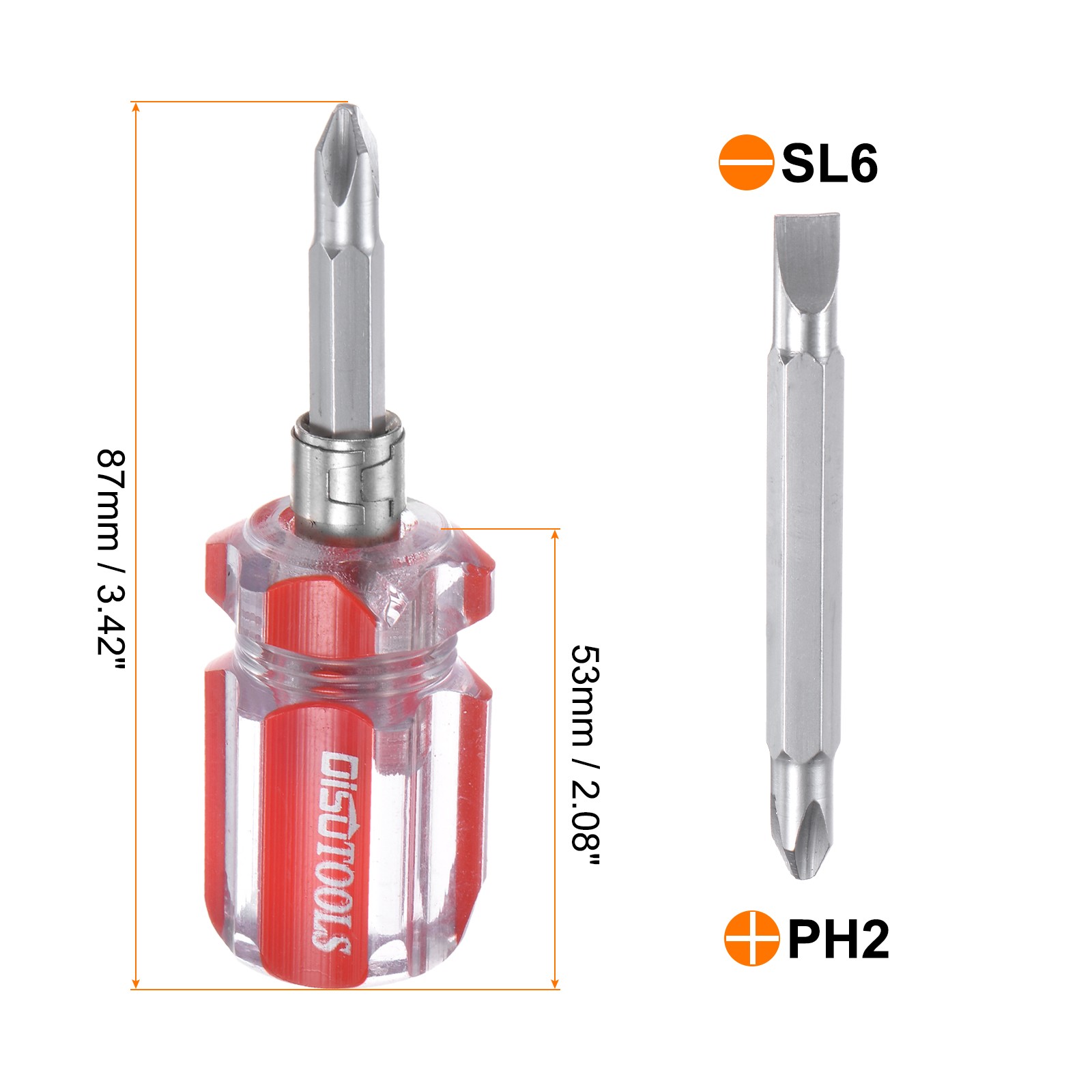 2 in 1 Short Screwdriver Stubby Magnetic Phillips Flat Head Screwdriver Red