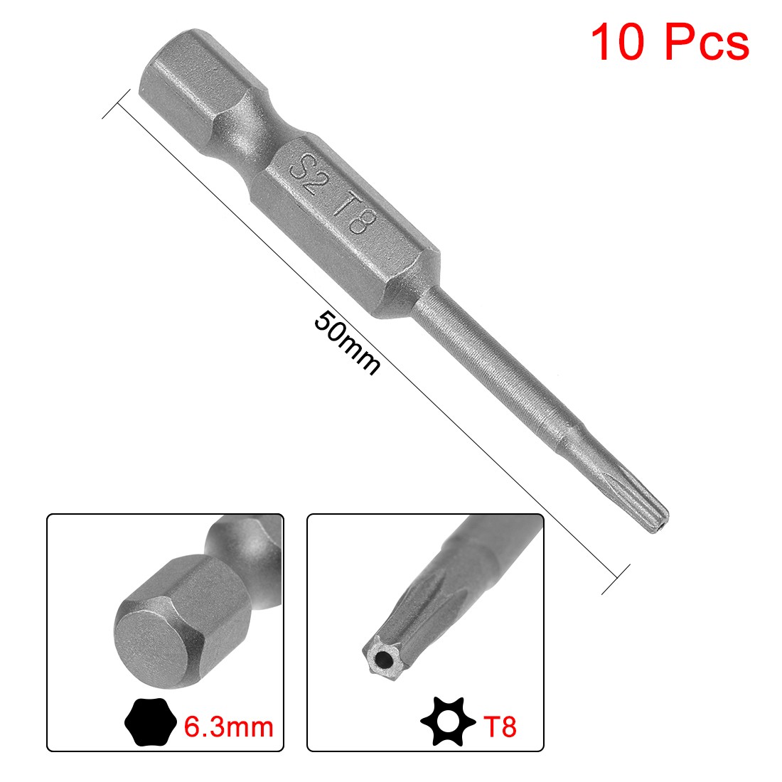 T8 Magnetic Torx Screwdriver Bits 50mm 1/4″ Hex Shank for Industry 10Pcs
