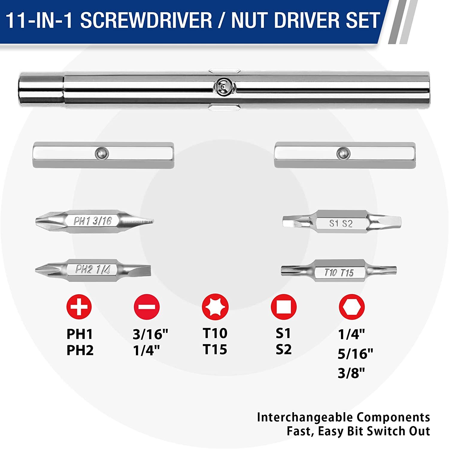 WORKPRO 11-in-1 Screwdriver/Nut Driver Set Tool Philips/Slotted/Torx/Square 3Nut