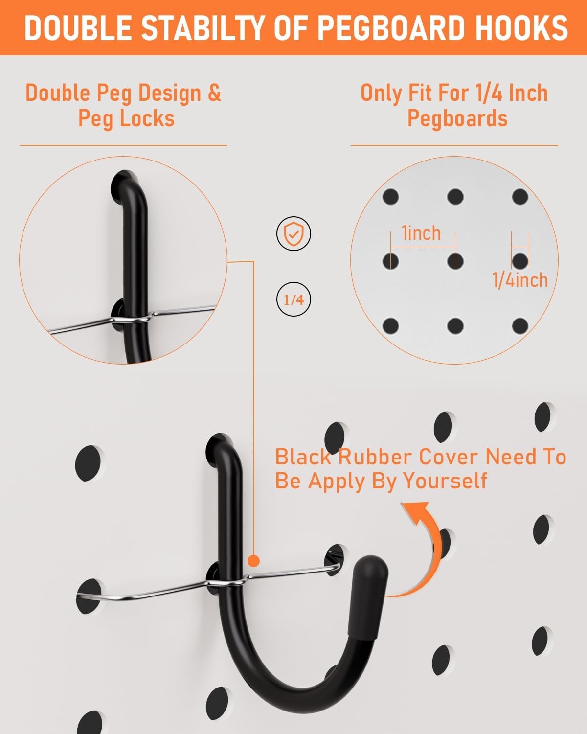 INCLY 276PCS Extra Thick 1/4″ Pegboard Accessories Organizer Black,Orange