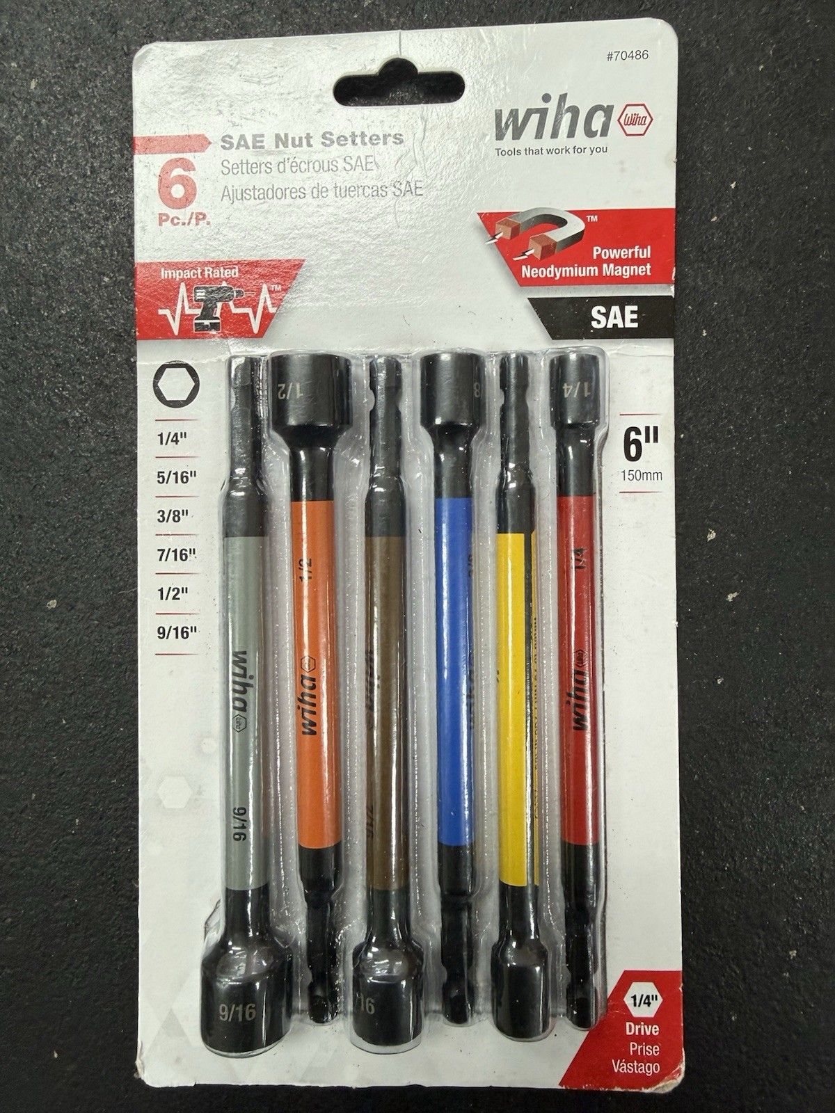 Wiha Nut Setter Set Magnetic Color Coded 6 Piece 6 in Impact Hex Drill SAE Tool