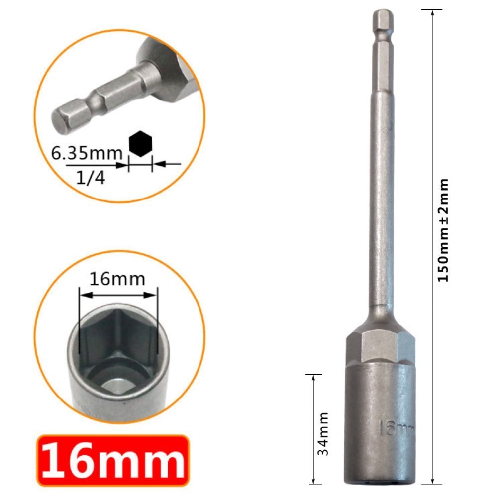 Machinery Carpentry Socket Wrench Pistol Drills Hexagon Nut 150mm Adapter