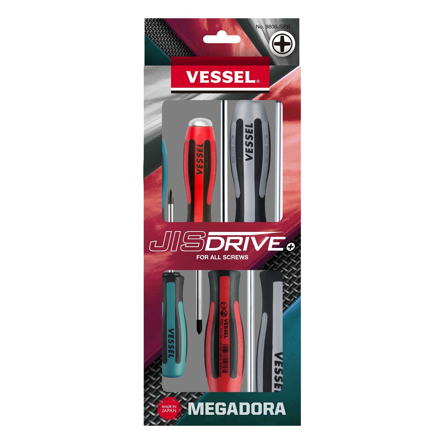 Vessel 6pc JIS Screwdriver Set MEGADORA IMPACTA 9806JSPB Like Phillips JAPAN