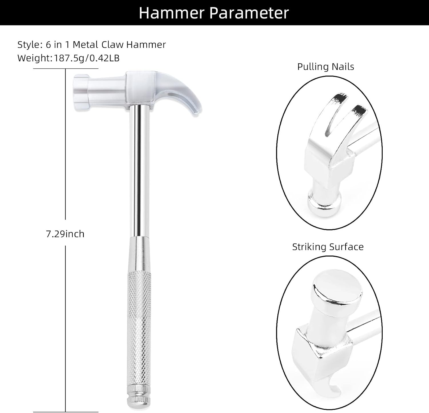 6 in 1 Silver Hammer & Screwdriver Tool Multitool Set Claw Hammer with Anti-Slip
