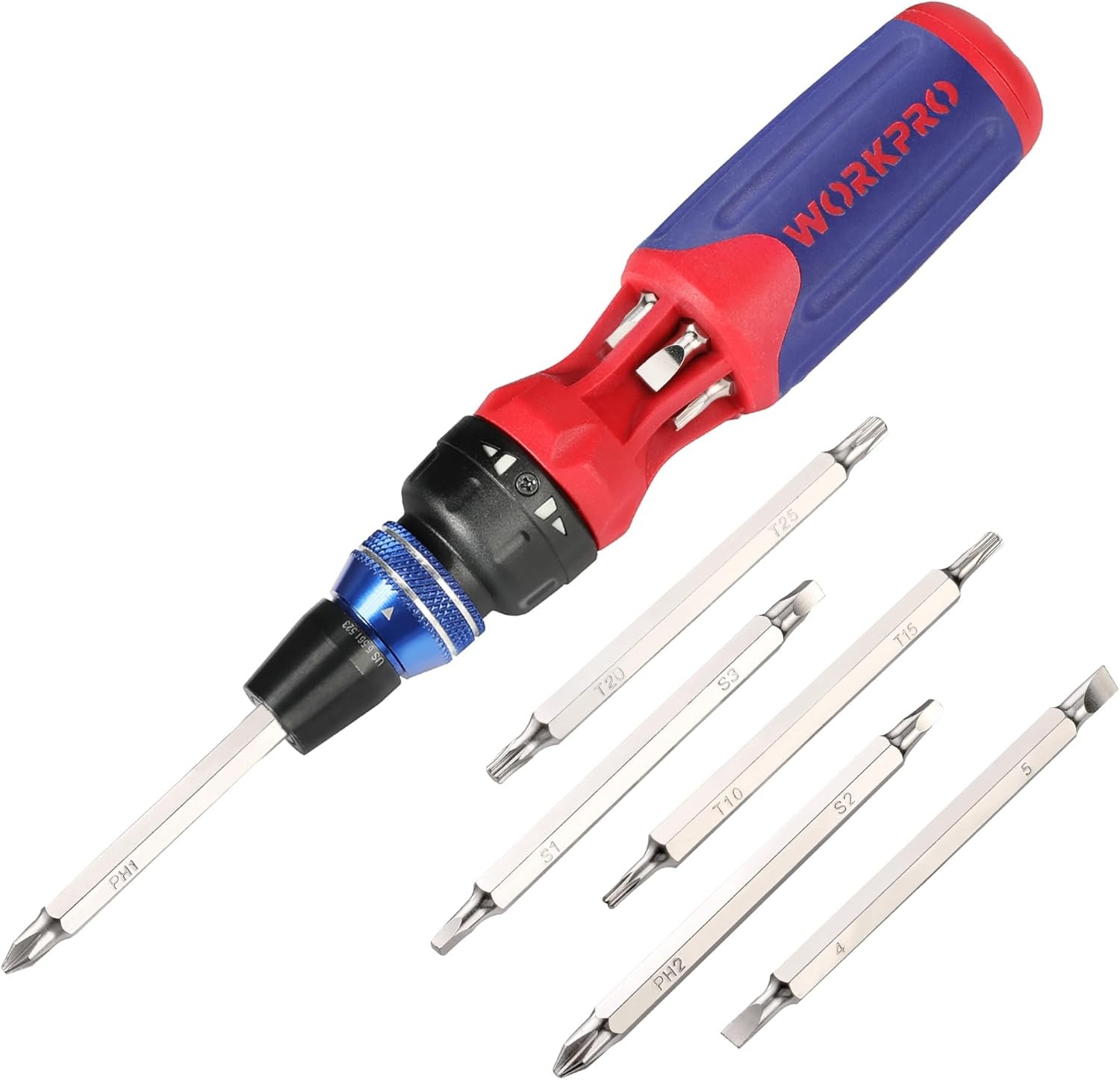 WORKPRO 12-in-1 Ratcheting Multi-Bit Screwdriver Set Quick-load Mechanism USA