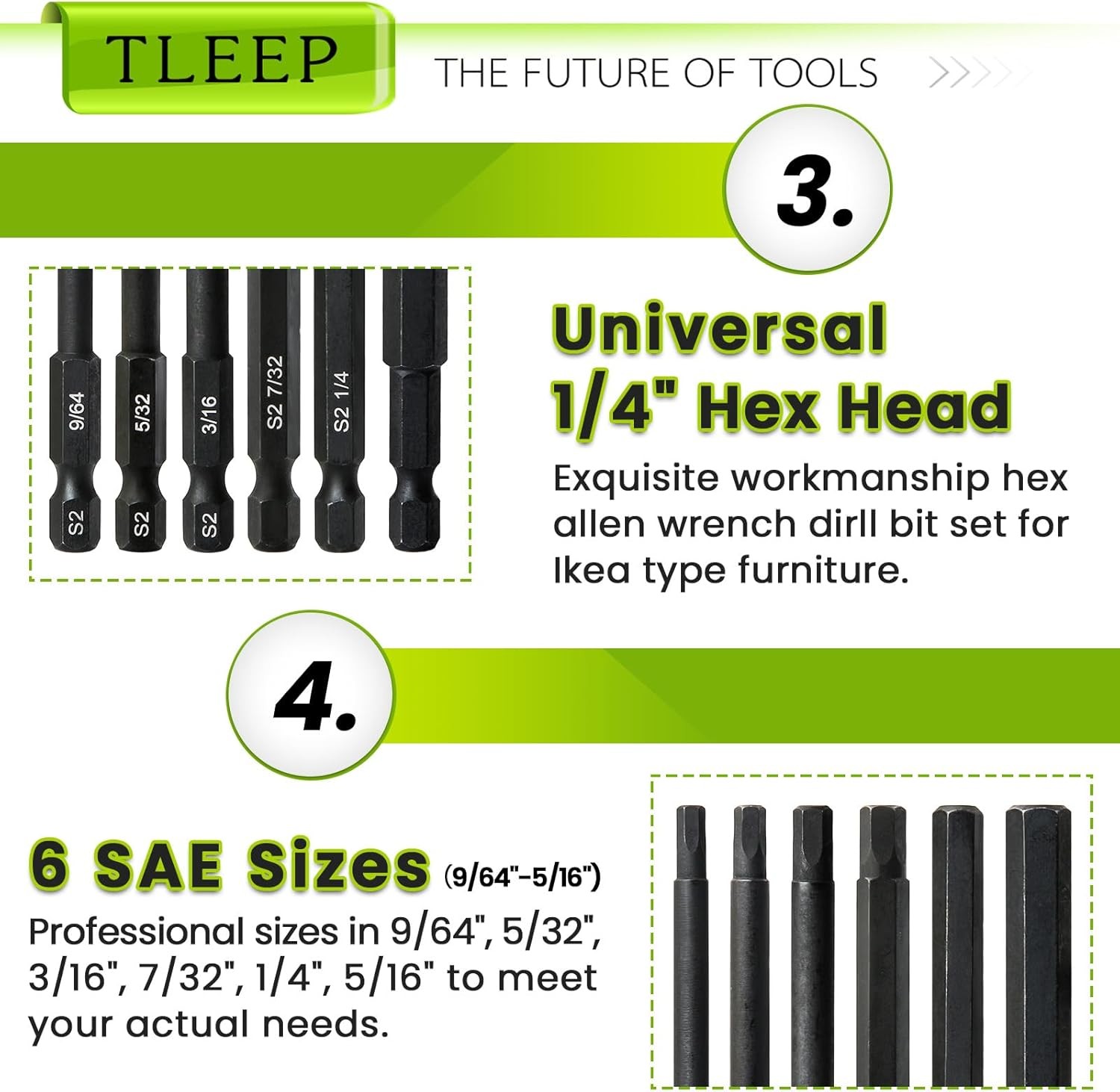6″ Long 1/4 Inch Hex Head Allen Onesize, Set 5: 9/64 to 5/16, 150mm Black