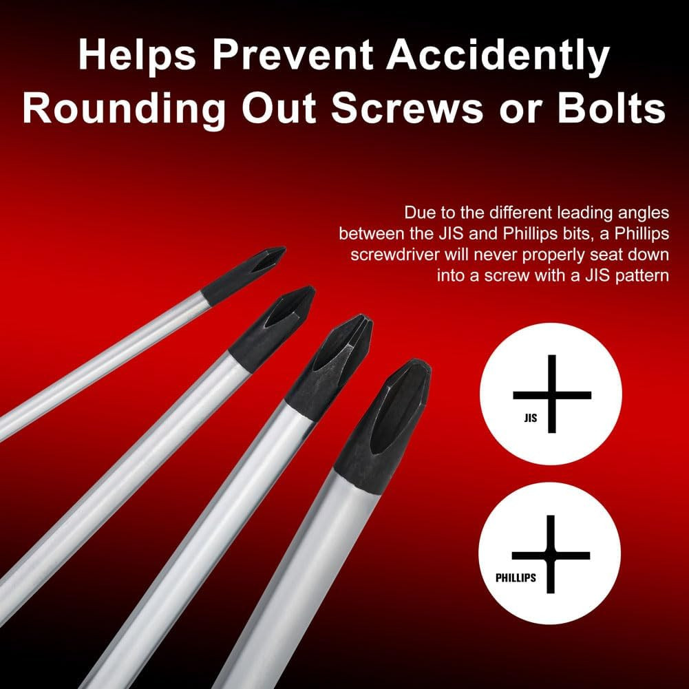 TUSK 4-Piece JIS Screwdriver Set #0 #1 #2 #3 Magnetic Tip Ergonomic
