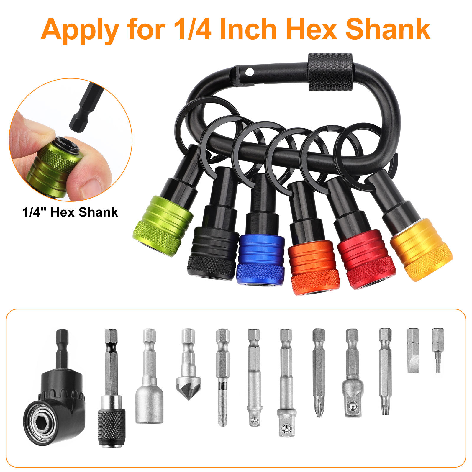 1/4″ Hex Shank Quick Release Keychain Screwdriver Drill Bit Holder Bit Set 6PCS